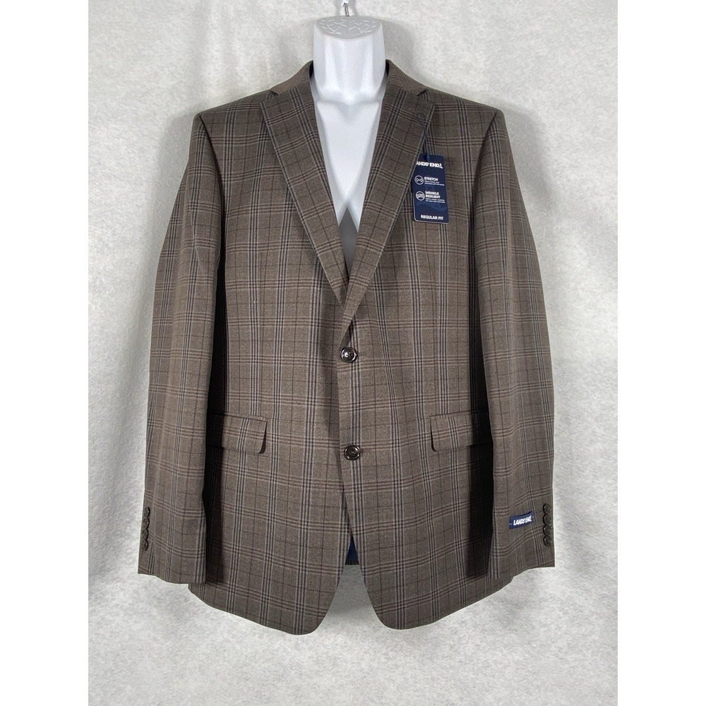 Lands End Jacket Men's 42L Brown Blazer Plaid Sport Coat Wool Blend New